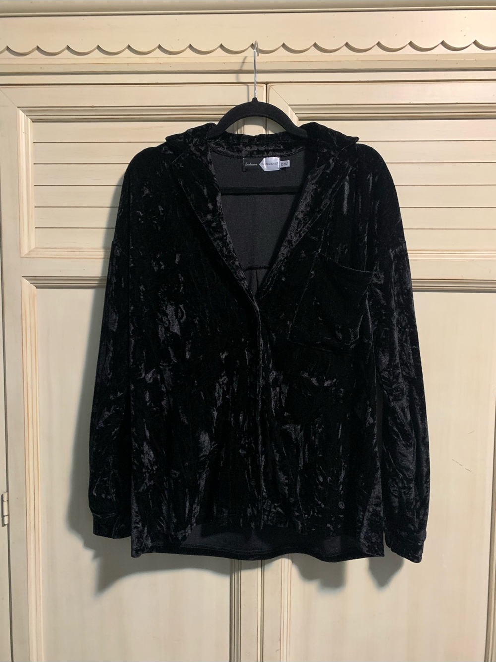 Piper & Scoot Black Crushed Velvet Button Up Top
